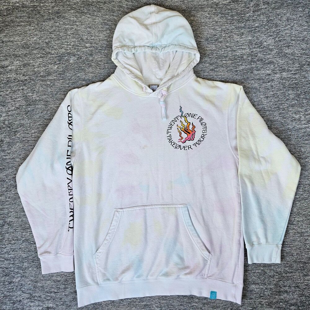 Twenty One Pilots Hoodie Mens -L White Tie Dye Takeover Tour Graphic Pullover
